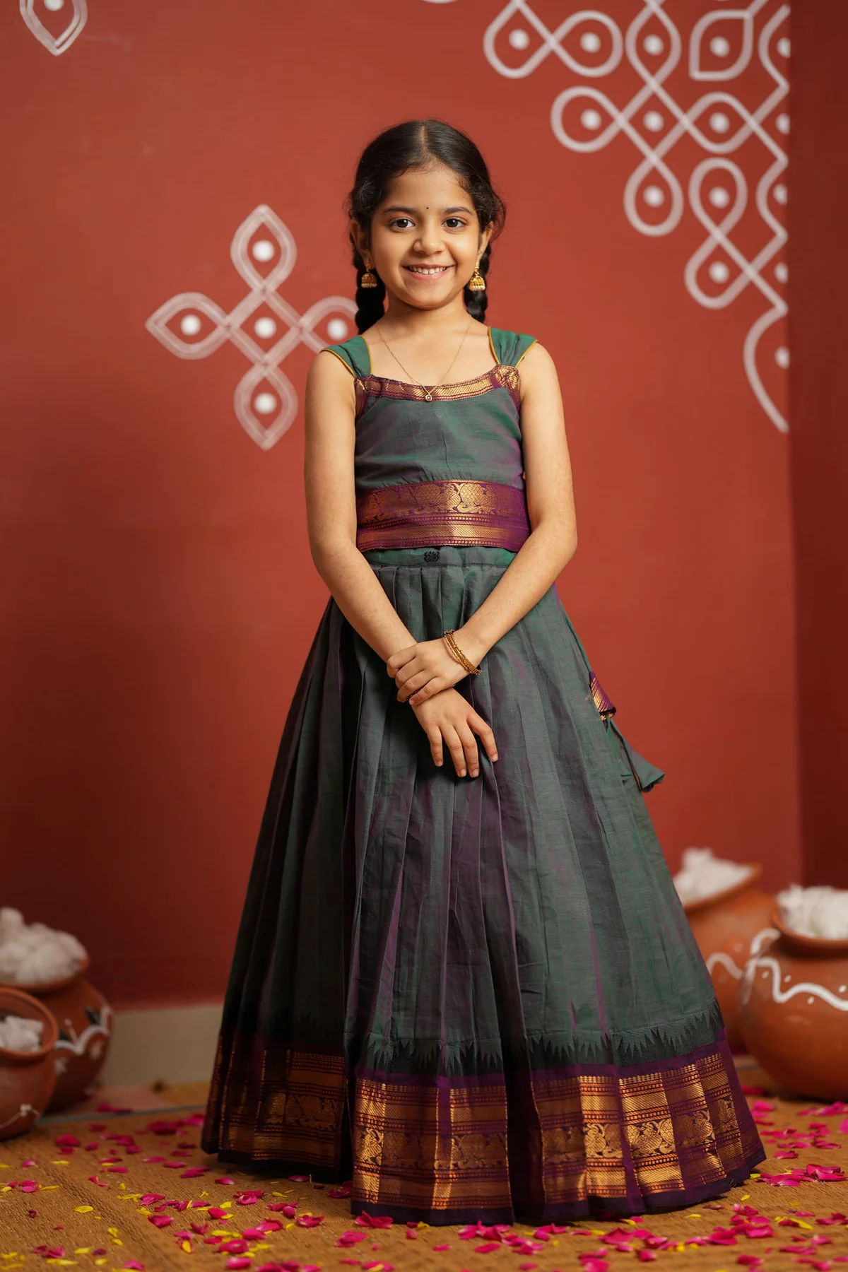 Madhuri Peacock Green Lehenga Mini (Set of 2)